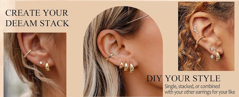 BESTEEL 3Pairs Gold Hoop Earrings Set for Women Chunky Gold Silver Hoop Earrings 14K Gold Filled Hypoallergenic Small Huggie Hoop Earrings Tiny Gold Trendy Thick Hoop Earrings Stacks for Multiple Piercing