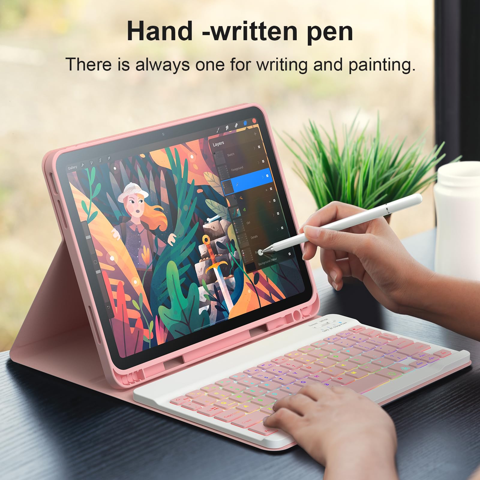 Ipad 11th 10th Generation Case With 10.9 Inch 2022 Detachable Wireless 7colors Backlight Pencil Holder For And Magnetic Disc Universal Stylus Pen Gen Pink