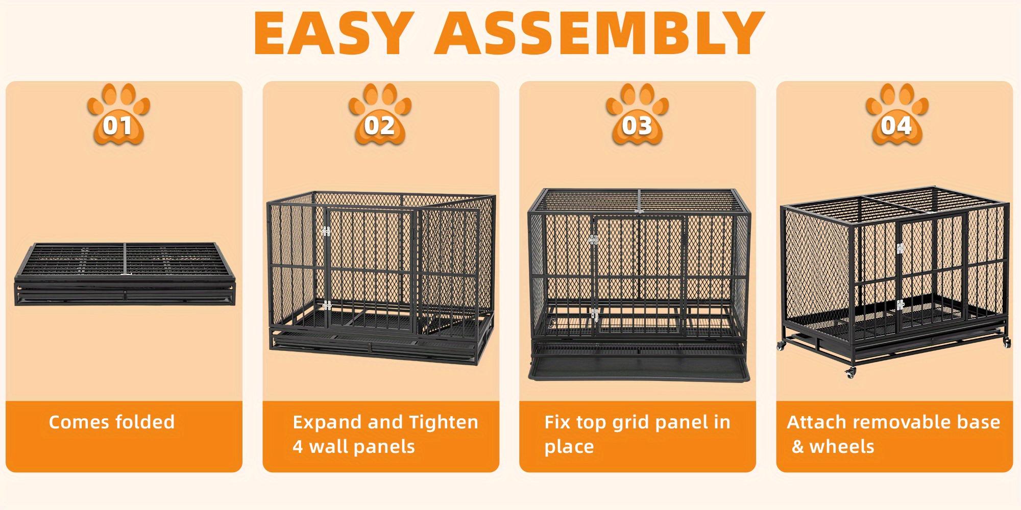 37" Heavy Duty Dog Crate Furniture for Small & Medium Dogs (132 lbs Max), Sturdy Black Indoor Kennel with Metal Mesh, Removable Tray & 360° Lockable Wheels
