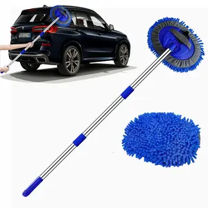 Chenille Microfiber Sponge Car Wash Brush Mop Set - Non-Scratch, Paint-Safe 2-in-1 Cleaner with Extended-Length Handle for Auto, Truck, SUV, Trailer & Boat Detailing