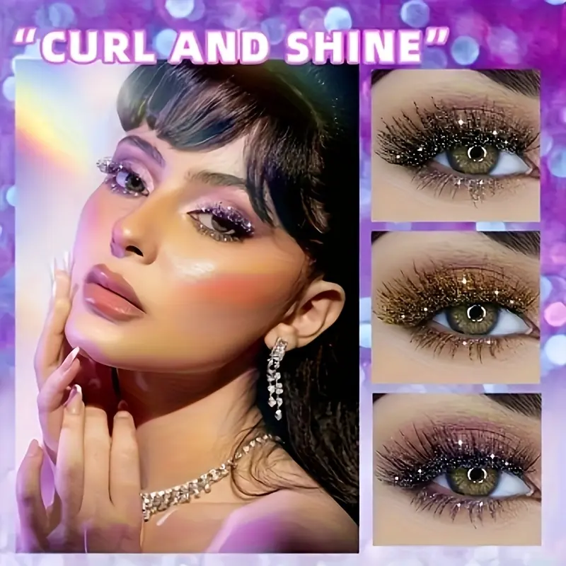Lengthening Mascara with Diamond Glitter, Waterproof and Curling Formula for a Sparkling All Day Eye Makeup Finish