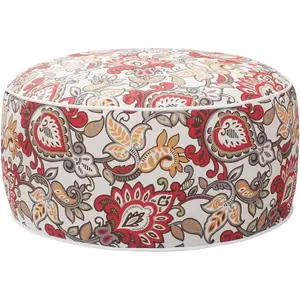Magpie Fabrics Indoor/Outdoor Inflatable Stool Ottoman Pouf, Water Repellent Round Footrest Footstool D20 xH9, Portable for Patio Garden Travel Camping or Home, Floral Red Orange