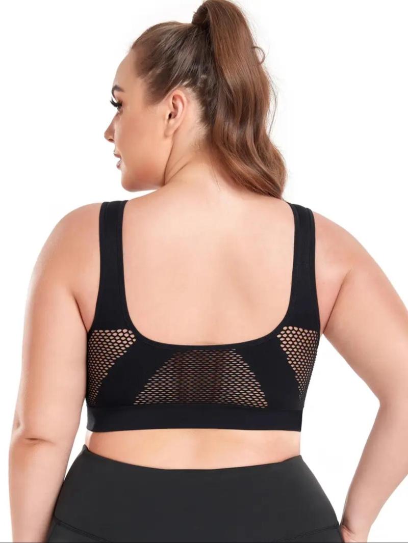 Plus Size Women's Plain Hollow Out Wireless Seamless Bra, No Padding,Breathable Comfortable Shockproof Bra for Daily Wear, Women's Lingerie for All Seasons