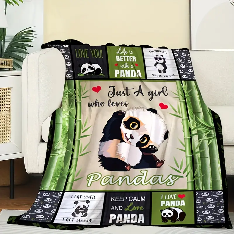 1pc Flannel Throw Blanket, Cute Panda Pattern Printed Blanket, Warm Cozy Soft Blanket For Couch Bed Sofa Car Office Camping Travelling, Gift Blanket Suitable For All Seasons-280GSM