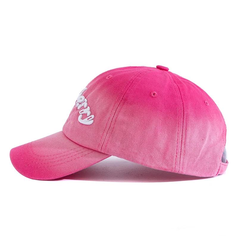 New Women Washed Cotton Cap Strawberry Embroidery Gradient Color Baseball Cap Female Outdoor Fashion Dad Hats