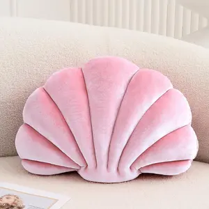 Seashell Decorative Pillow Shell Shaped Throw Pillow 3D Insert Beach Pillow Soft Velvet Pillow Sea Ocean Decoration Couch Bed Pillow Cushions(Pink,14 X 11 inch)(Gift)