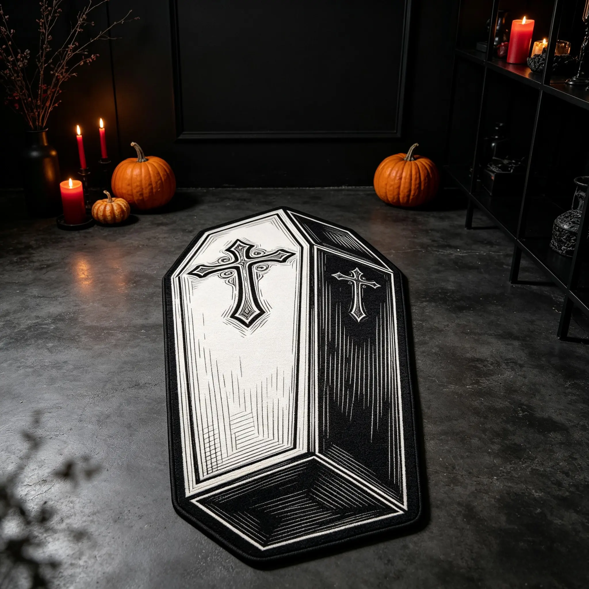 Gothic Halloween Coffin Pattern Rug, Hand Washable, Fashion Design, Ideal for Living Room, Bedroom, Study, Easy Clean Indoor Carpet