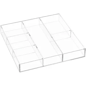 Acrylic Drawer Organizer, 6 Section Clear Makeup Tray Organizer for Drawer Office Bedroom, 11.8x11.8 inch