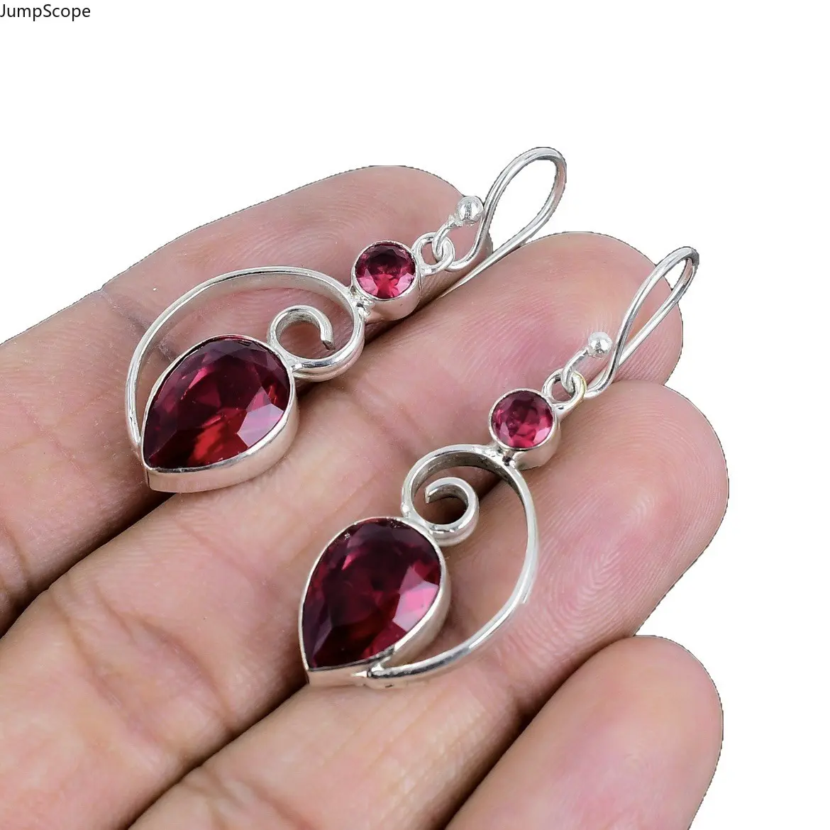 Elegant Curved Spiral Wire Teardrop Shape Earrings with Wire Hooks - Garnet Inspired, MDF+Steel, Ideal for Casual Wear, Date Night Outfits, Formal Occasions & Sentimental Gifts for Her