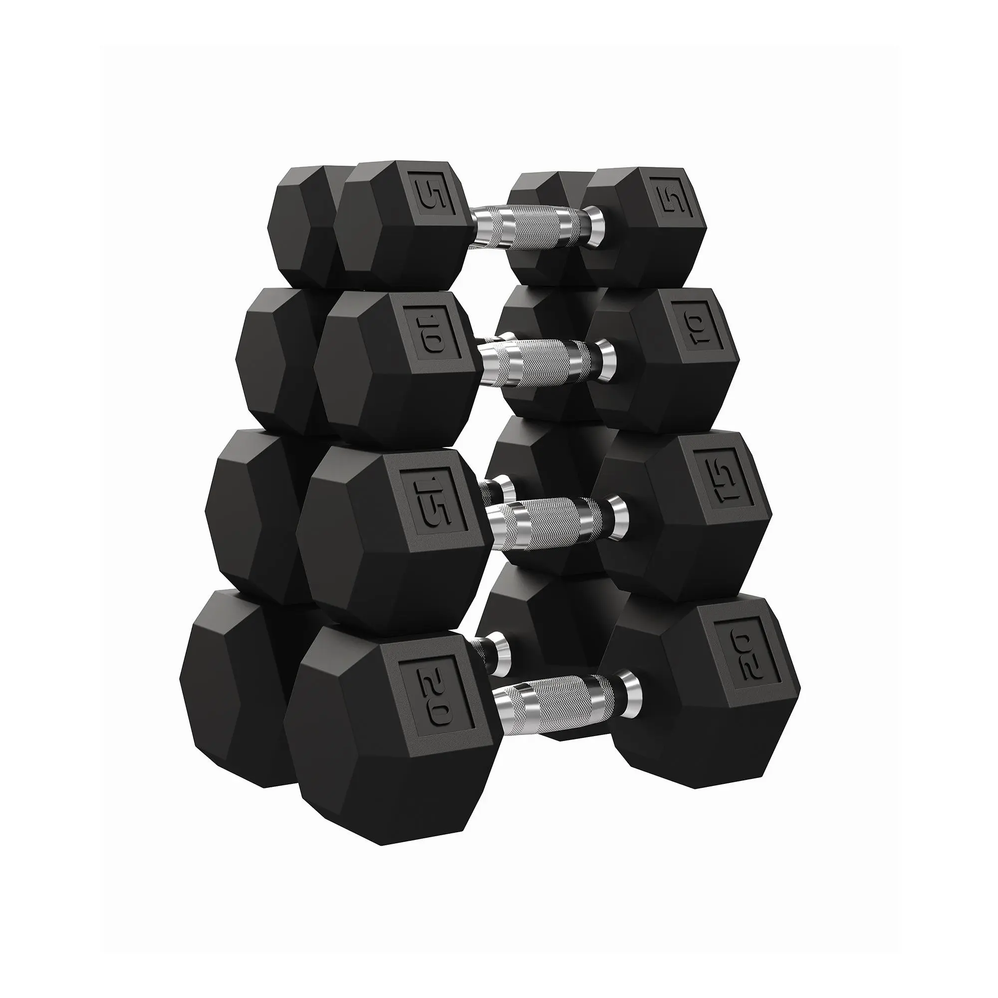 Adjustable Hex Dumbbell Set -（5LB+10LB+15LB+20LB)x2  Rubber Coated Cast Iron Weights Pair Set, Rubber Encased Free Weights Dumbbells Set, Non-Slip & Anti-Roll Hand Weights for Home Gym Strength Training, Packed in Pairs