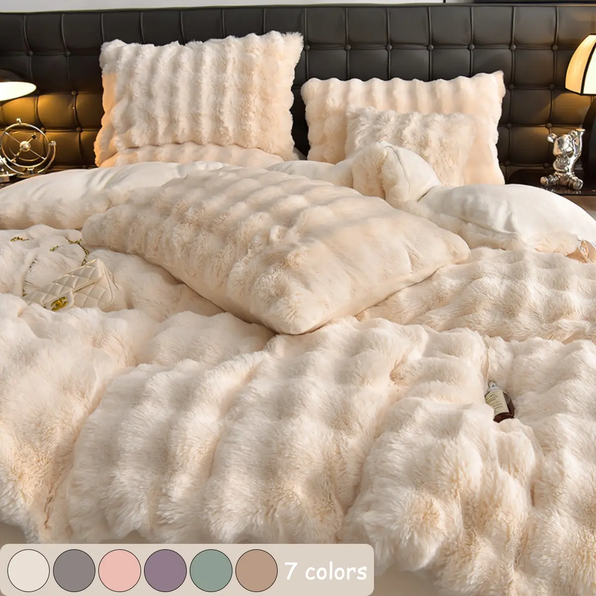 Luxury Faux Rabbit Fur Butterfly Duvet Cover Set, Ultra Soft Fluffy Solid Color Bedding, 3-Piece Set with 1 Duvet Cover & 2 Matching Pillowcases, Warm All-Season, Machine Washable for Bedroom, Dorm & Guest Room, Bedding Sets, Comforter Insert Not Included