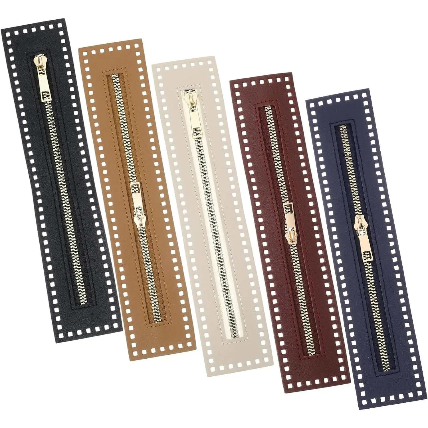 5 count Crochet Zipper with Holes, 10.62 Inch PU Leather Zipper Frame, Close End Leather Sewing Zippers,  Bag Zippers for DIY Crochet Purse, Handbag, Jeans & Handicraft