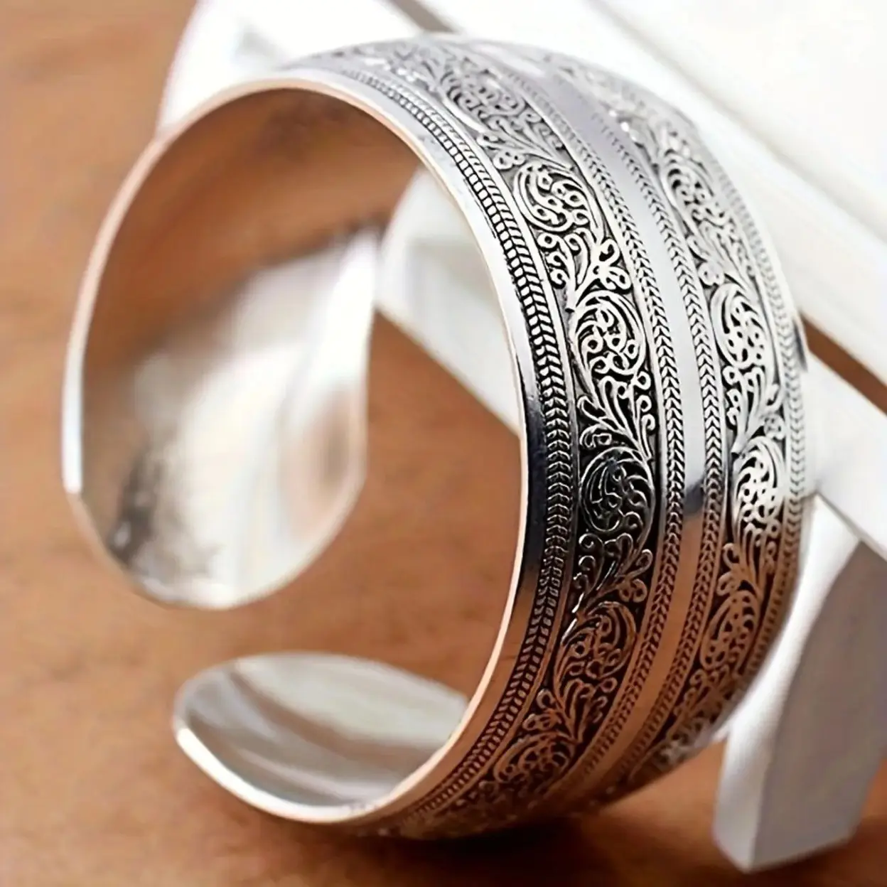Bohemian Wide Cuff Floral Carved Statement Bracelet For Women, Vintage Chic Unique Open Bangle, Casual Trendy Fashion Jewelry Ideal For Holiday Trips, Friend Gatherings And Party Occasion Styling,summervibes