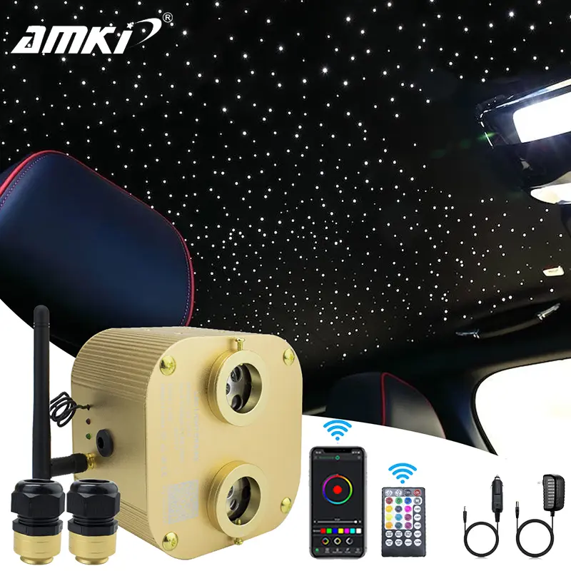 AMKI 20W Dual Port Twinkle Starry Sky Car Roof Ambient Lighting Music App Control Car Accessories Interior Starlight Starry Night Car Interior Light System with Remote Control and App Compatibility for Enhanced Ambiance