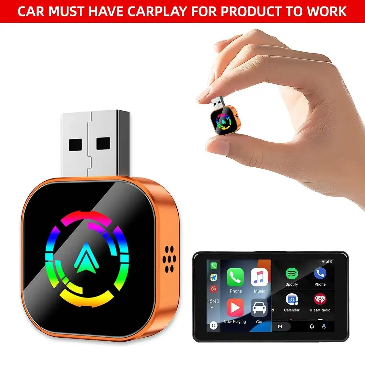 2026 Compact Carplay Adapter, Carplay Converter, Portable Carplay Adapter, Carplay Dongle Connectivity, Supports iPhone Android, Wired to Wireless, Stable Fast Connection, Hands-Free Calling, Car Gadgets