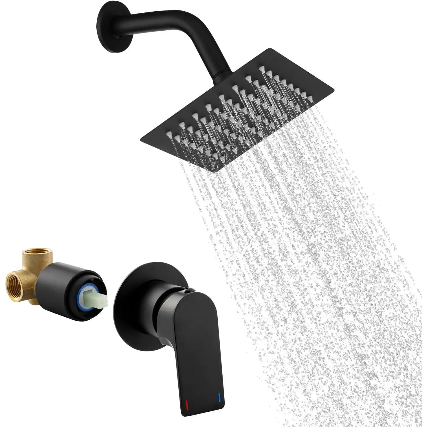 Shower Faucet Set with Valve Rain Shower System  Stainless Steel Wall Mount Single Handle Shower Trim Kit 6 Inch High  Shower  Matte Black SP-90103-N