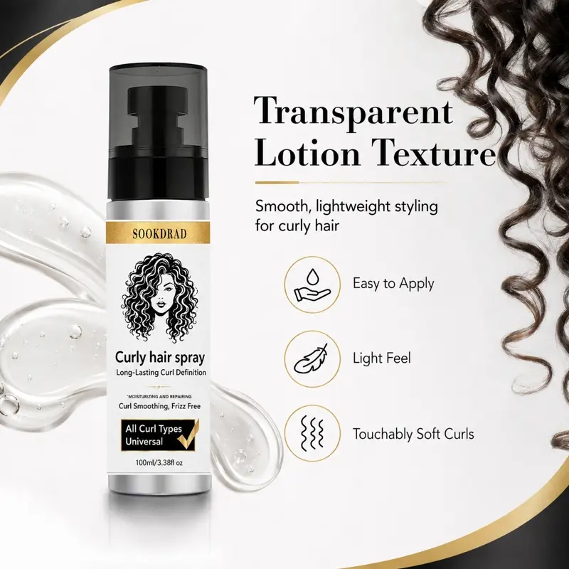 Curly hair spray, long-lasting curl definition, moisturizing, repairing, curl smoothing, frizz free, all curl types, 100ml/3.38fl oz
