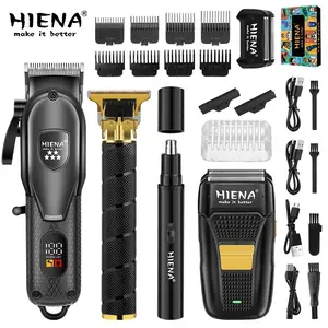 HIENA Men's Multi-Functional Hair Clipper Kit, Digital Electric Push Comb, Oilhead Shaping Comb, Reciprocating Shaver, Nose Hair Trimmer, Hair-Free Quiet Operation, USB Fast Charging, Salon-Level Home Haircut & Shaving Tool Gift Box Set