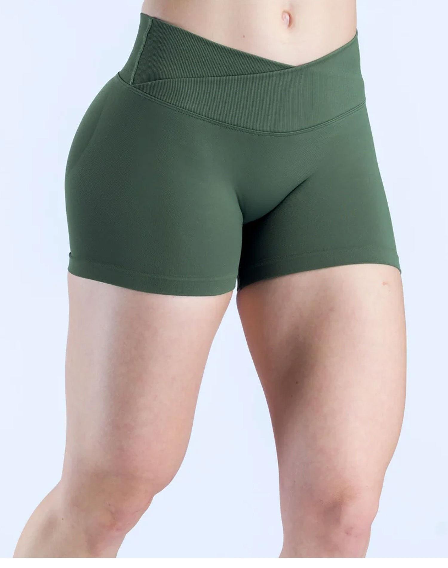 DFYNE Front Cross-Waist Lifting Yoga Shorts, Seamless Knitted Peach Butt Fitness Pants