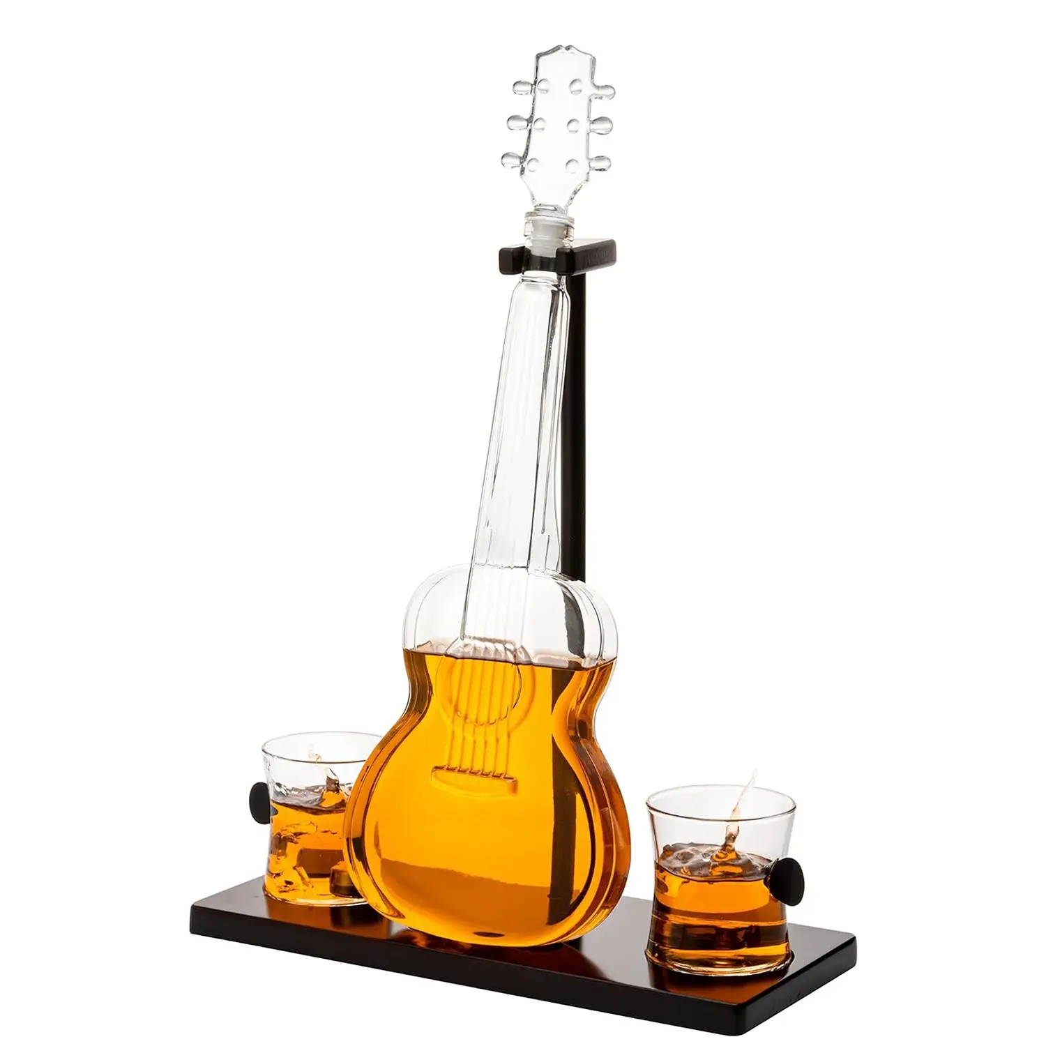 Guitar Whiskey and Wine Aerator with Mahogany Base, 1000ML Clear Glass Aerator with 2 10oz Glasses for Guests, Gift for Music Lovers and Guitarists, Utensils