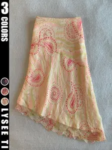 Summer Retro Asymmetrical Midi Skirt for Women, High Waist Slimming Ditsy Floral Print A-Line Dress, Medium-Length Flared Skirt
