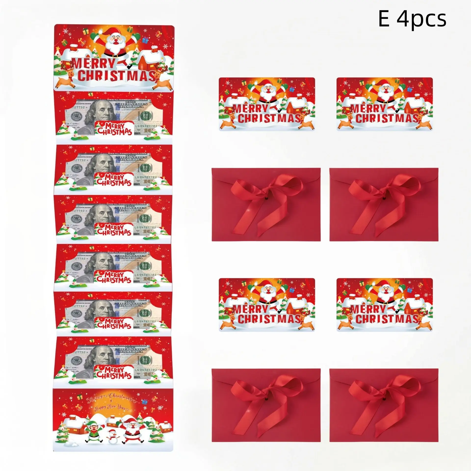 4-Pack Christmas Cash Gift Card Holder, Cartoon Snowman Santa Long Envelope, Large Capacity, Holiday Party Favor