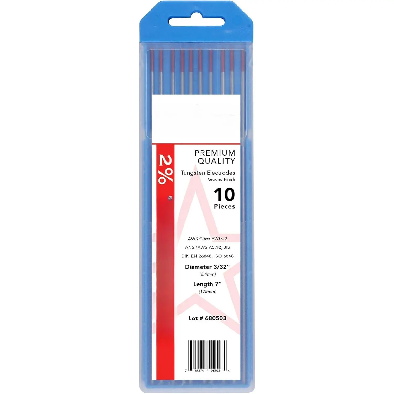 2% Thoriated TIG Welding Tungsten Electrodes 3/32" x7" 10-Pack
