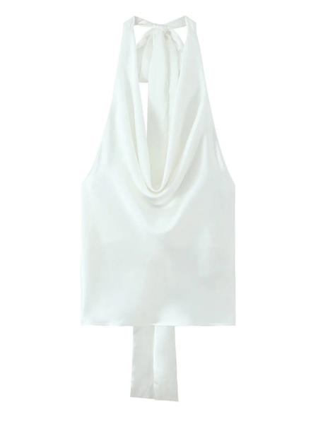 Women's Backless Satin Top, Loose-Fit Thin Fabric, Summer Sleeveless Blouse, Elegant Neckline Design, Perfect for Casual Wear