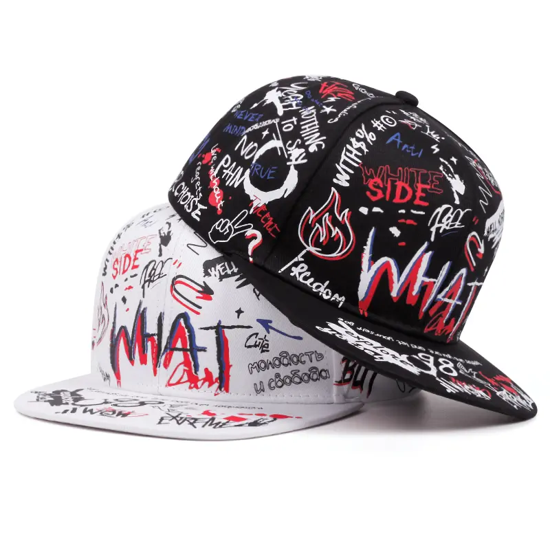 Graffiti Print Flatbill Snapback Cap, Bold Graphic Streetwear Style for Men and Women, Lightweight with Adjustable Fit, Adjustable Hat, Baseball Cap Adjustable