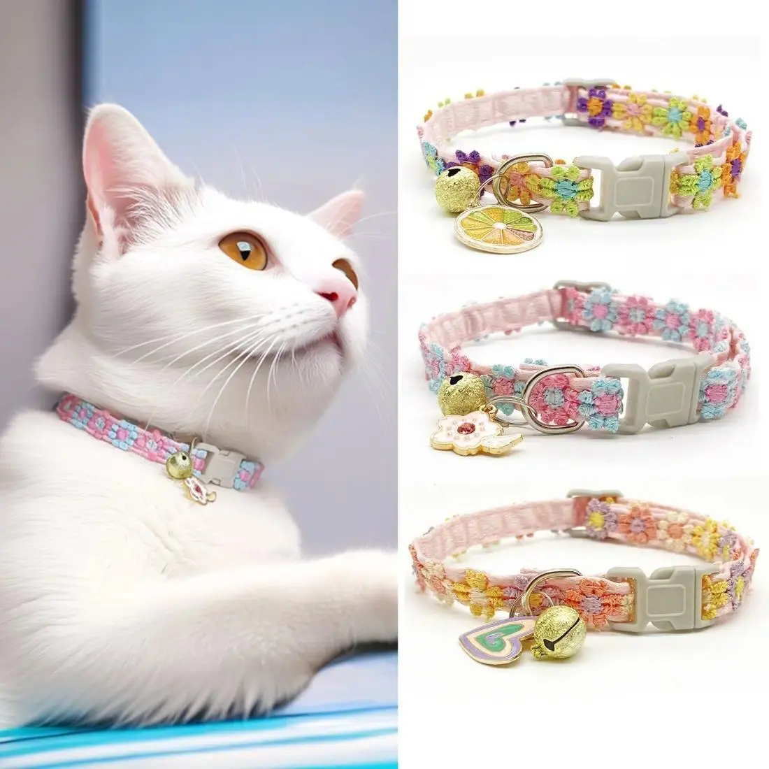 Two Pack Pet Necklaces – Colorful Lace Flower Cat & Puppy Collars with Bell, Cute Adjustable Jewelry Neck Collars, Lightweight Comfortable Accessories for Daily Wear, Gift, Party, Photoshoot,summerwins