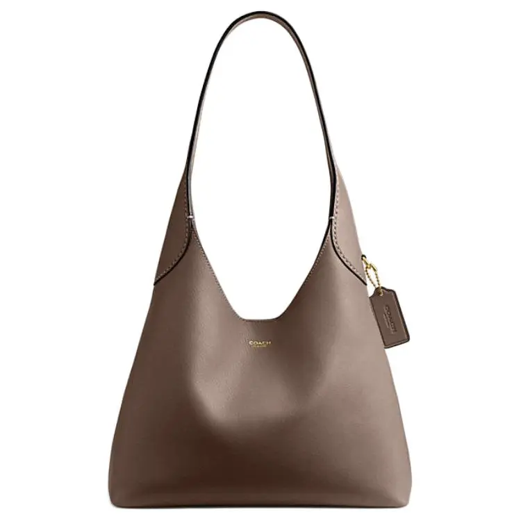 Coach Brooklyn 28 Handbag for Women – Magnetic Closure, Textured Leather, Small Size, Deep Stone Gray