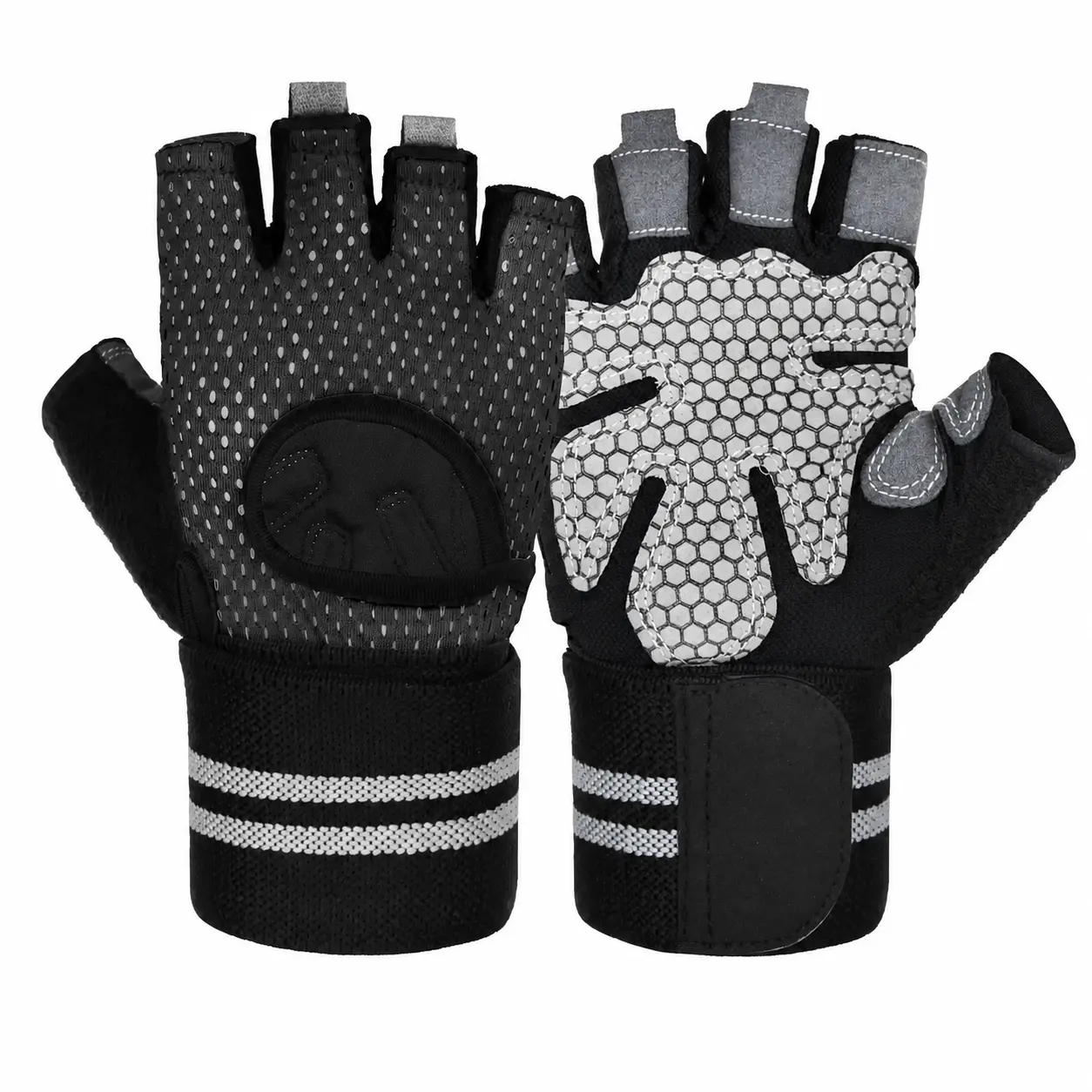 Professional Fitness Gloves for Men and Women – Lightweight Breathable Mesh Back, Non-Slip Silicone Palm Padding, Adjustable Wrist Strap Support, Open-Finger Design for Enhanced Grip and Ventilation During Weightlifting, CrossFit, and Strength Training