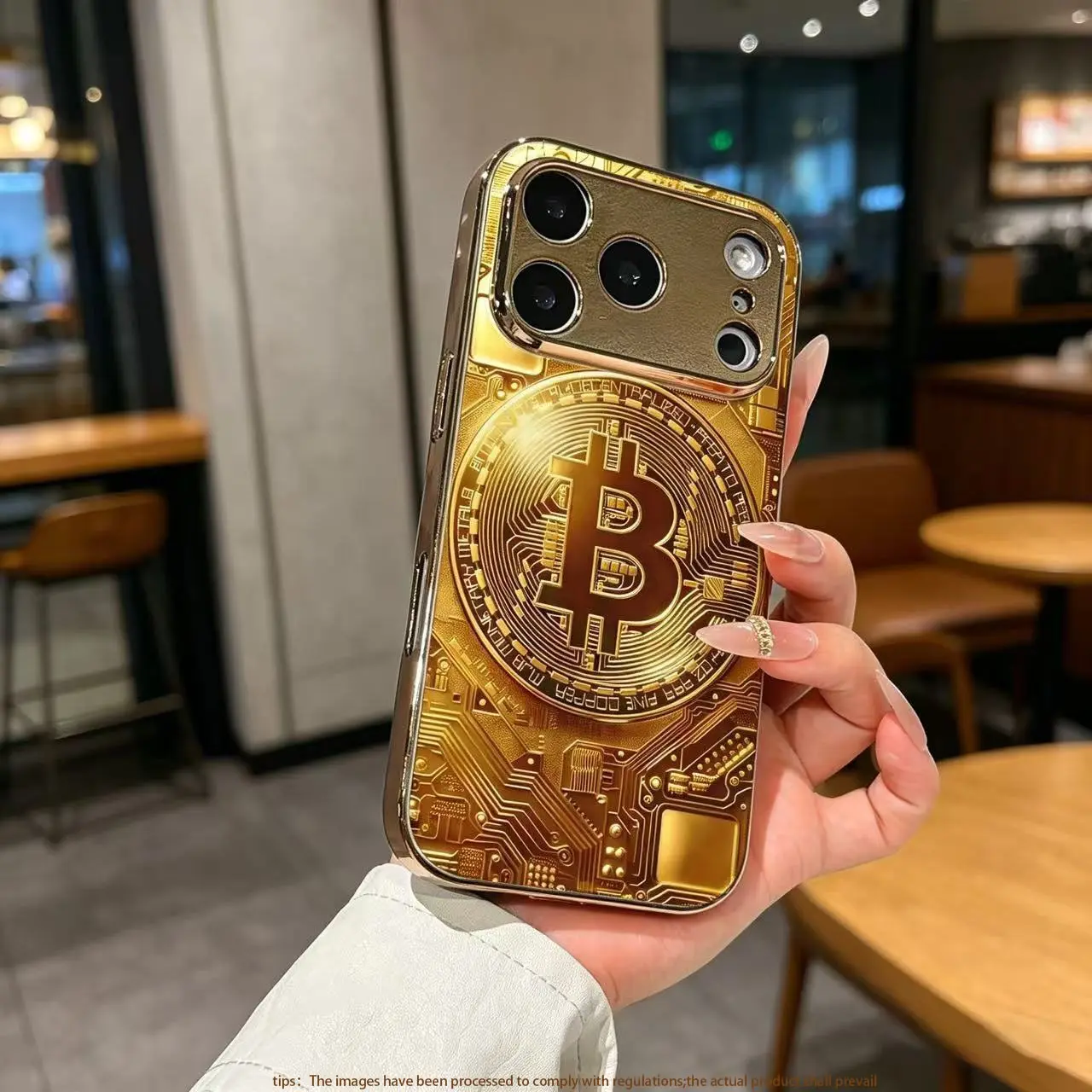 Gold Bitcoin Circuit Pattern Phone Case for OPPO Reno 2 F/Reno 3 Pro 5G/Reno 4/Reno 4 Pro/Reno 4 5G/Reno 4 Pro 5G/Reno 5/Reno 5 Pro 5G/Reno 6 4G/Reno 6 5G/Reno 6 Z 5G Light luxury gold glass texture phone case
