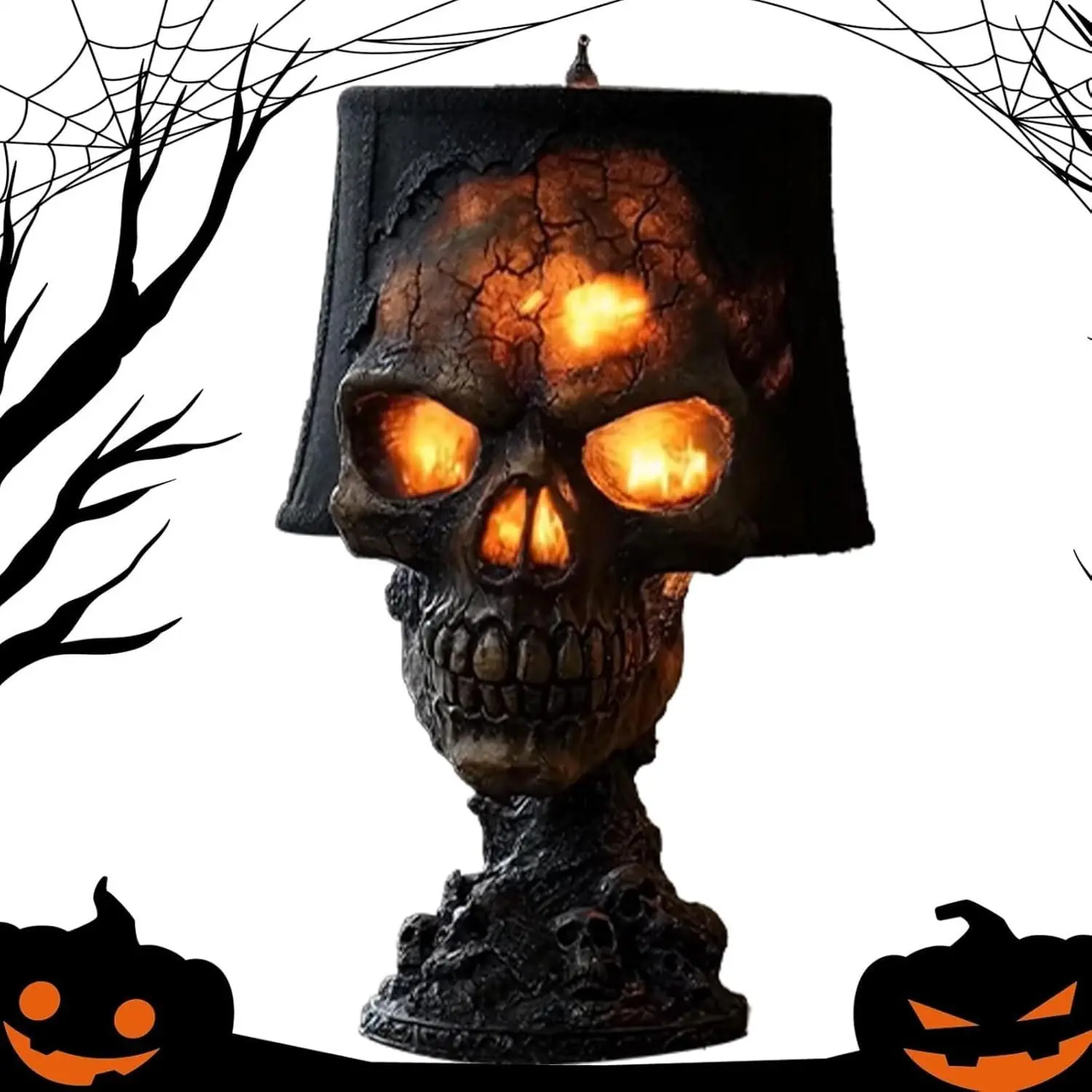 Halloween Skull Flame Lamp, Skull Statue Desk Lamp, Halloween Decorative Lights, Spooky SkullLamp Crack Design for Home, Pub & HalloweenParty - Creates Mysterious & Dark Atmosphere