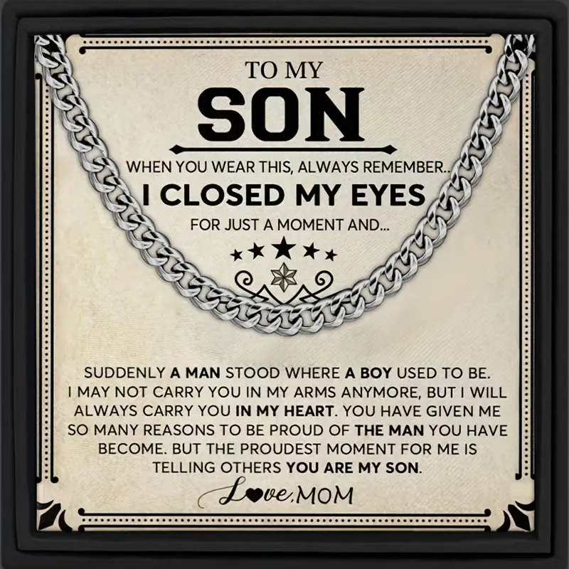 1Pc Stainless Steel Cuban Link Necklace for Son, Stylish Men's Chain Jewelry Complete Gift Set with Matching Card and Gift Box, Perfect Birthday Gift for Boys Young Men