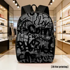 Durable Water Resistant Single Kids Backpack, Lightweight 600D Oxford School Daypack with Black Ink Drip Graffiti Letter on Gray Background Full Print, Breathable Padded Strap Large Capacity Hip Hop Street Casual Bookbag for Trendy Teenagers