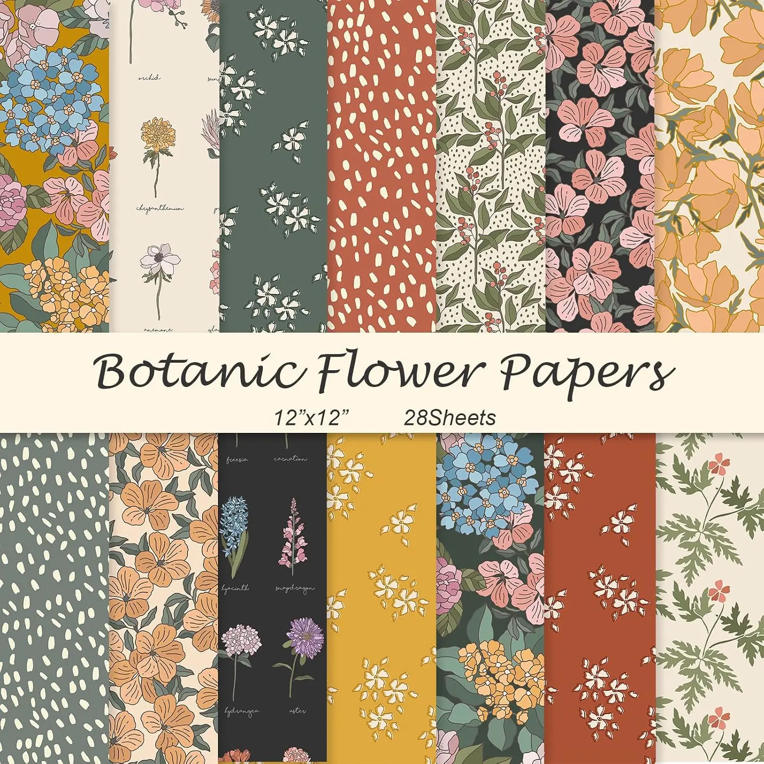 28 Floral Scrapbook Paper, 12"X12" Inch  Flower Botanic Scrapbooking Papers for DIY Card Making Photo Album Journal Decor (Botanic 1)