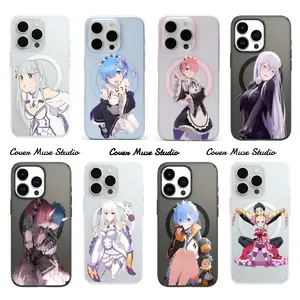 Rem Ram Emilia Anime Aesthetic Phone Case | Ice Matte PC MagSafe Compatible Shockproof Case for iPhone 12 13 14 15 16 17 Pro Max Plus
