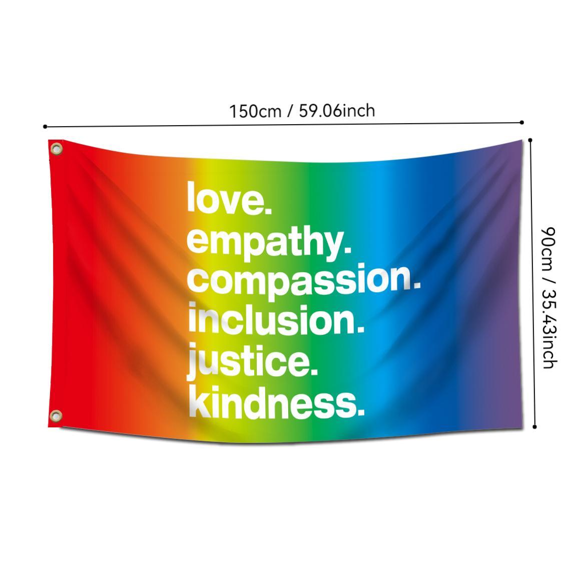 LGBTQ+ Community Pride Rainbow Flag, Colorful Kindness Design Flag, Outdoor Backdrop for Party, Festival & Decorations Supplies