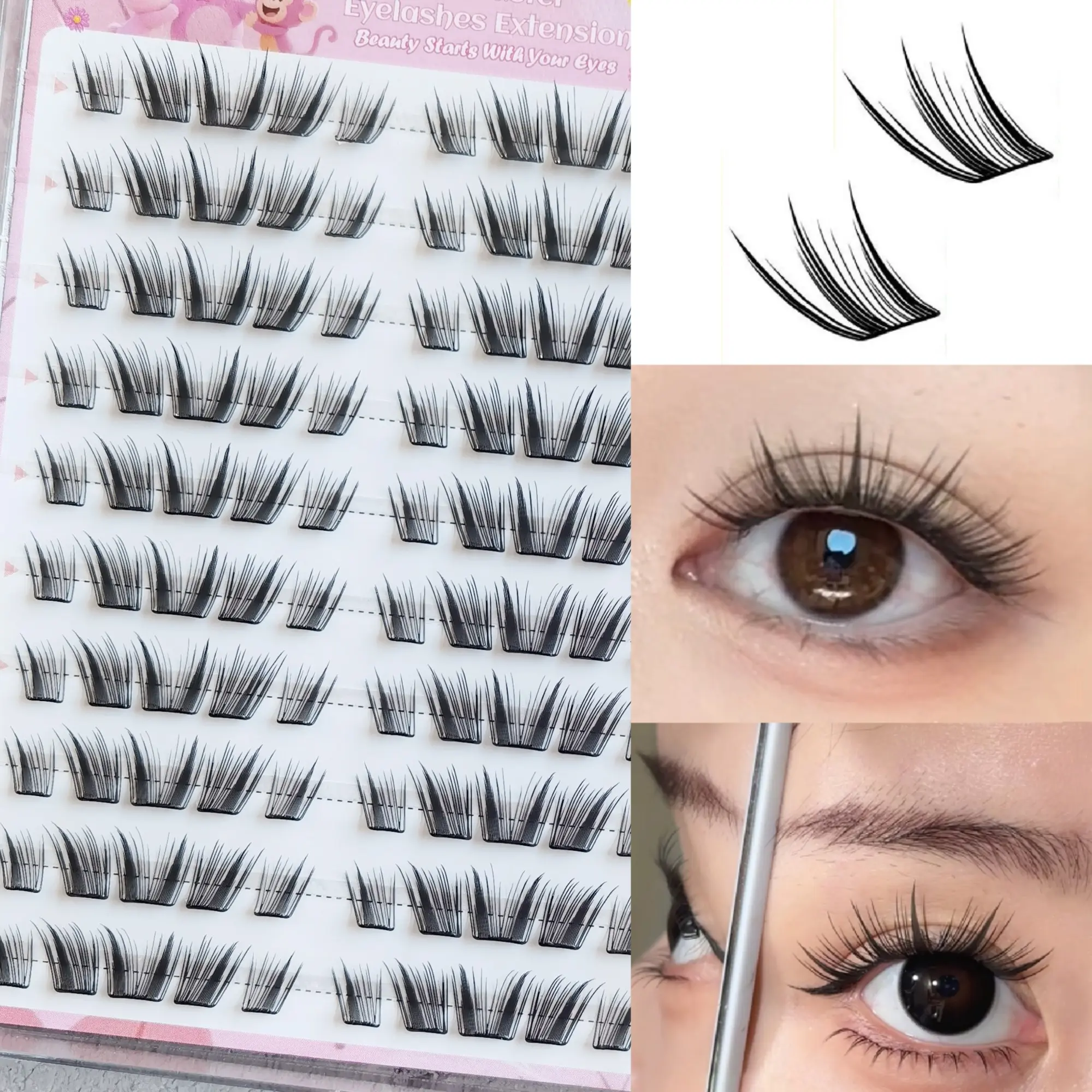 Directly Applied False Eyelashes, 100pcs, Horizontal Eye Enlargement, Role Play, Devil Makeup, Beginner Friendly, Self-Adhesive