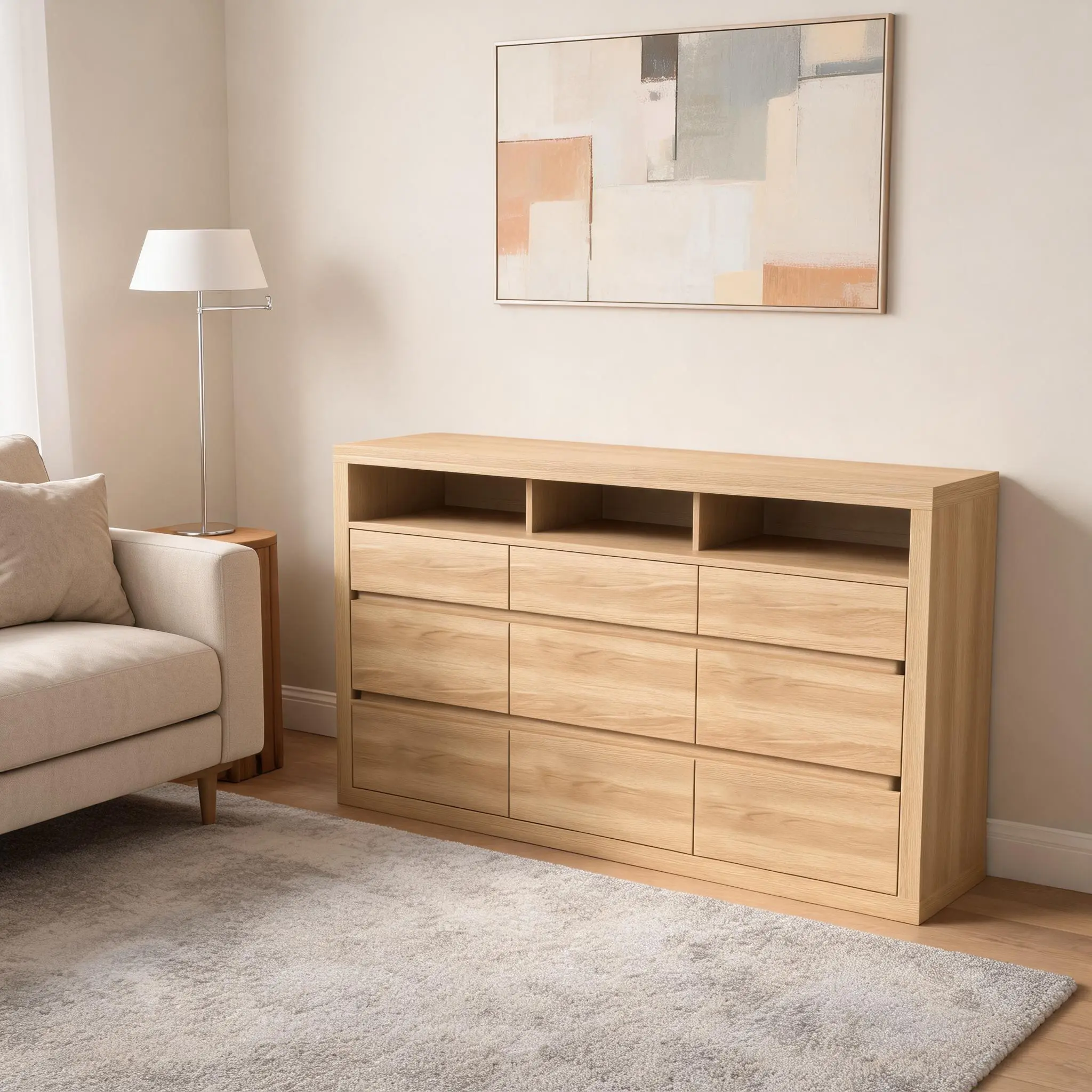 Commode 6 Tiroirs En Bois MDF, Meuble De Rangement Moderne Avec Tiroirs Et Niches Ouvertes, Chiffonnier Compact Pour Chambre, Salon, Entrée Ou Bureau, Armoire De Rangement Design Effet Bois