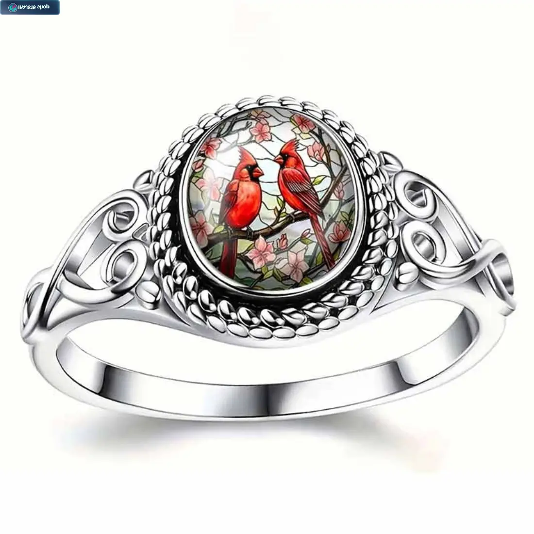 Vintage Floral Bird Engraved Ring for Women, Retro Botanical Cardinal Flower Band Ring, Boho Aesthetic Minimalist Statement Jewelry, Unique Adjustable Finger Ring Gift for Daily Wear, Party, Anniversary and Special Occasions