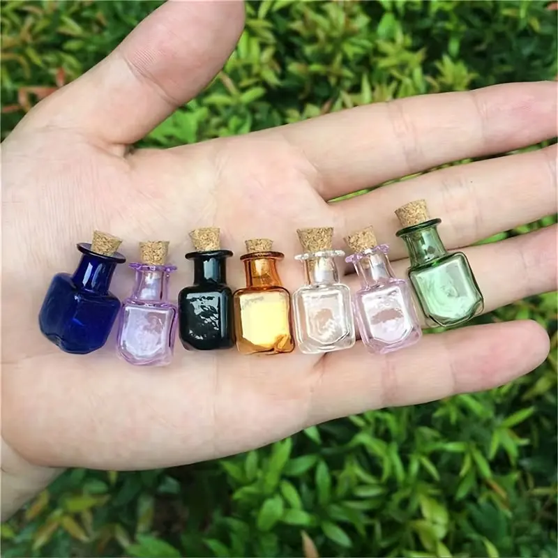 Mini glass colored bottle rectangular cute bottle with cork small bottle gift small jar small bottle mixed.