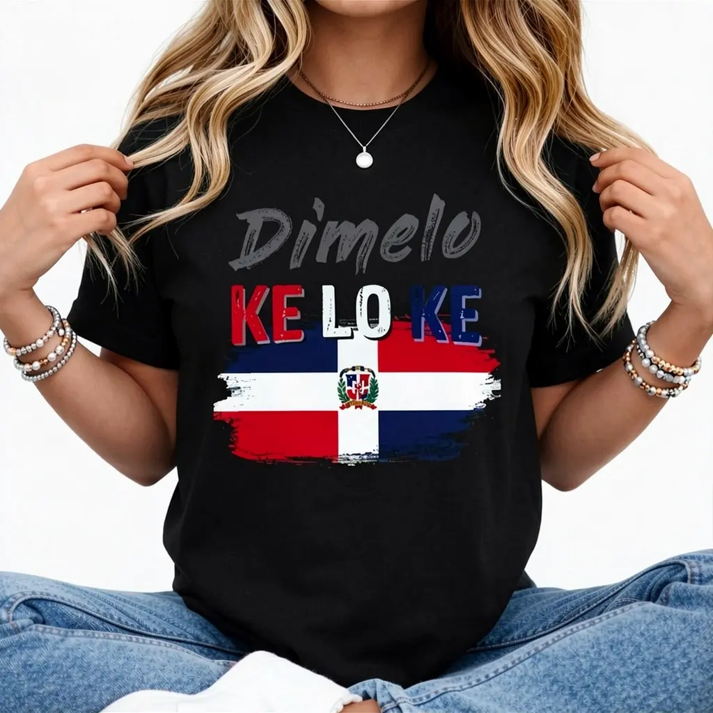 Lady's Short-Sleeve Round Neck Streetwear Top, Dominican Republic Flag Printed Cotton Crew Neck Casual T-Shirt for Adults, All-Season Comfortable Fit