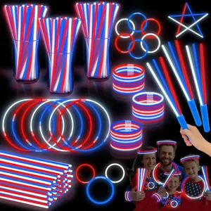120 Pcs Glow Sticks 4th of July Party Supplies, Neon Party Glow Bracelets and Necklaces Red White Blue Glow Stick with Connectors & 20 Handles for Kids & Adults Independence Day 250th Anniversary Decorfidget toys