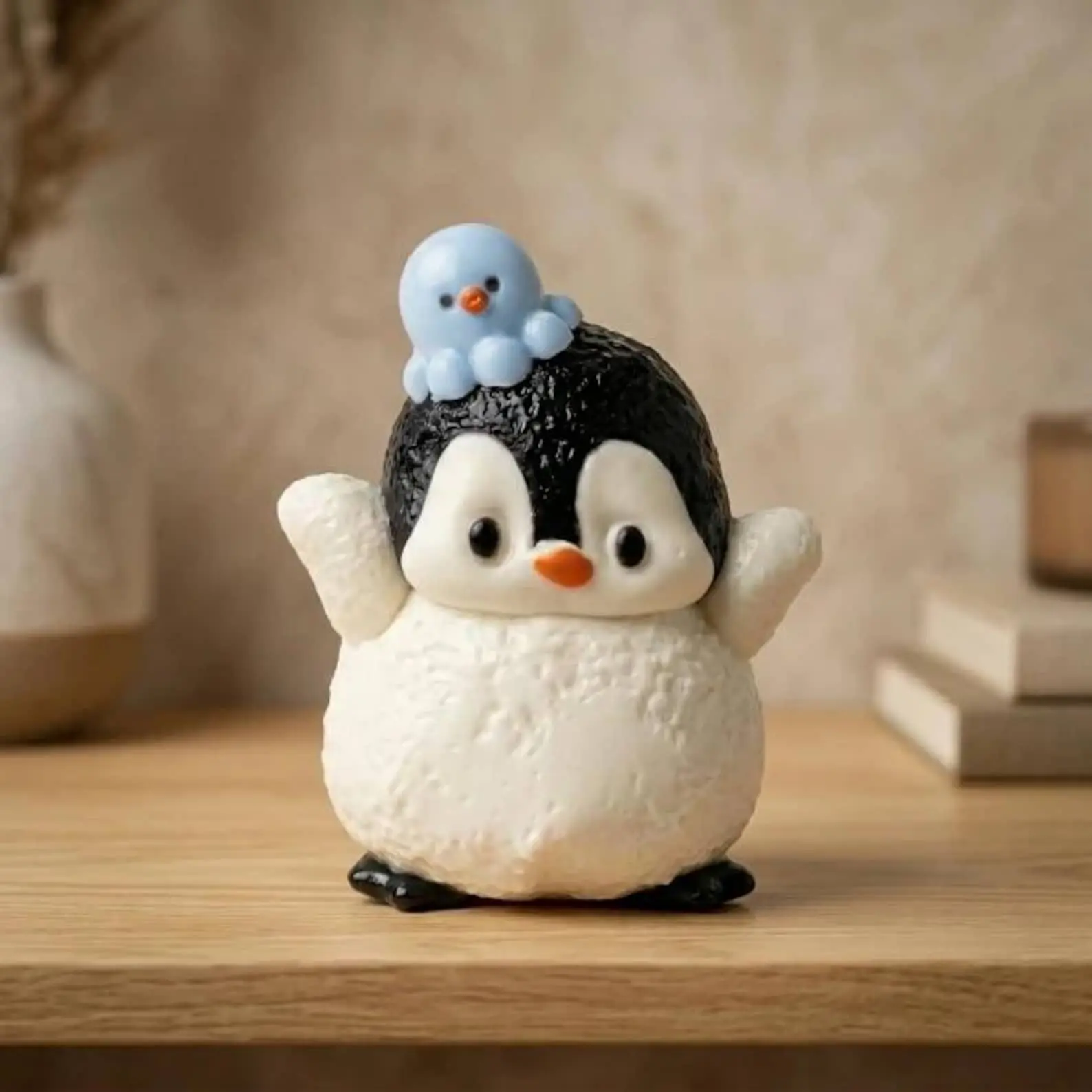 Hand-Finished Penguin Squishy Toy, Slow Rebound Stress Relief Fidget, Polymer Desk Decor