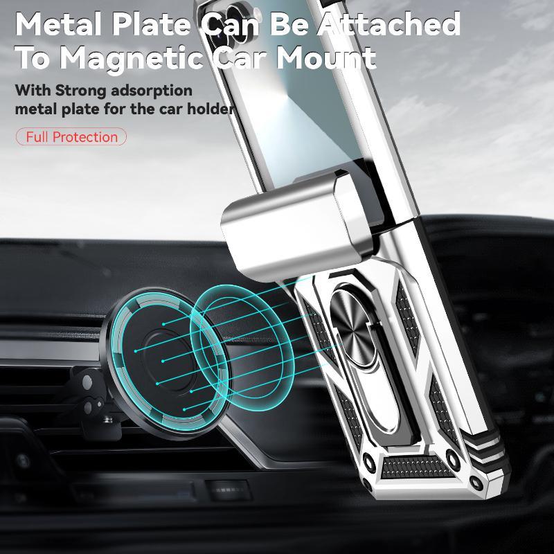 360 ° Rotating Metal Car Bracket Ring Solid Color Armor Lanyard Phone Case For Samsung Galaxy Z Flip 7 6 5 4 3 Protection Cover