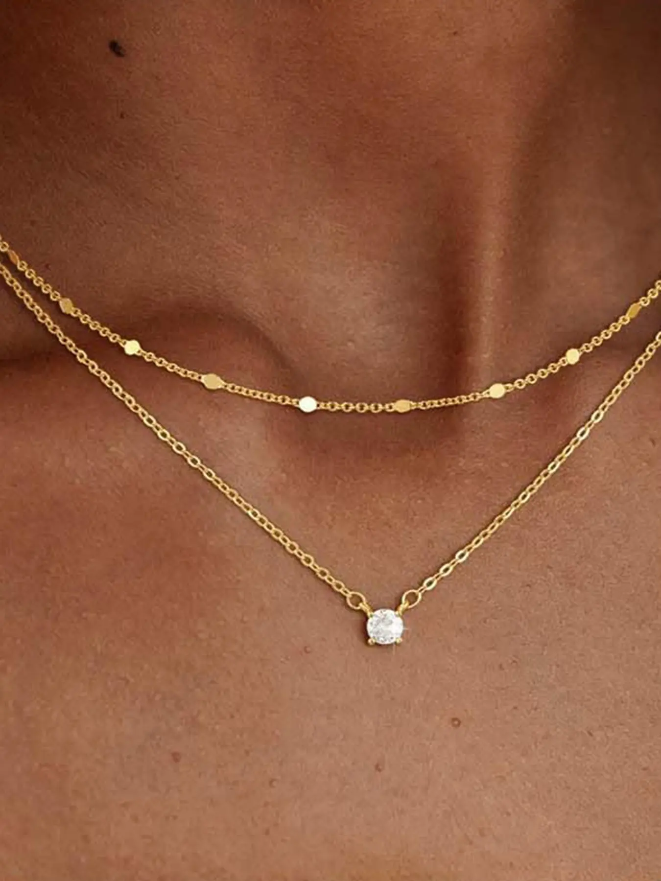 Coshilta Layered Gold Necklaces for Women, 14k Plated Gold Sterling Silver Plated Dainty Pendant Necklace Set with Cubic Zirconia, Stackable Chain Choker, Trendy Personalized Jewelry Gift Non Tarnish