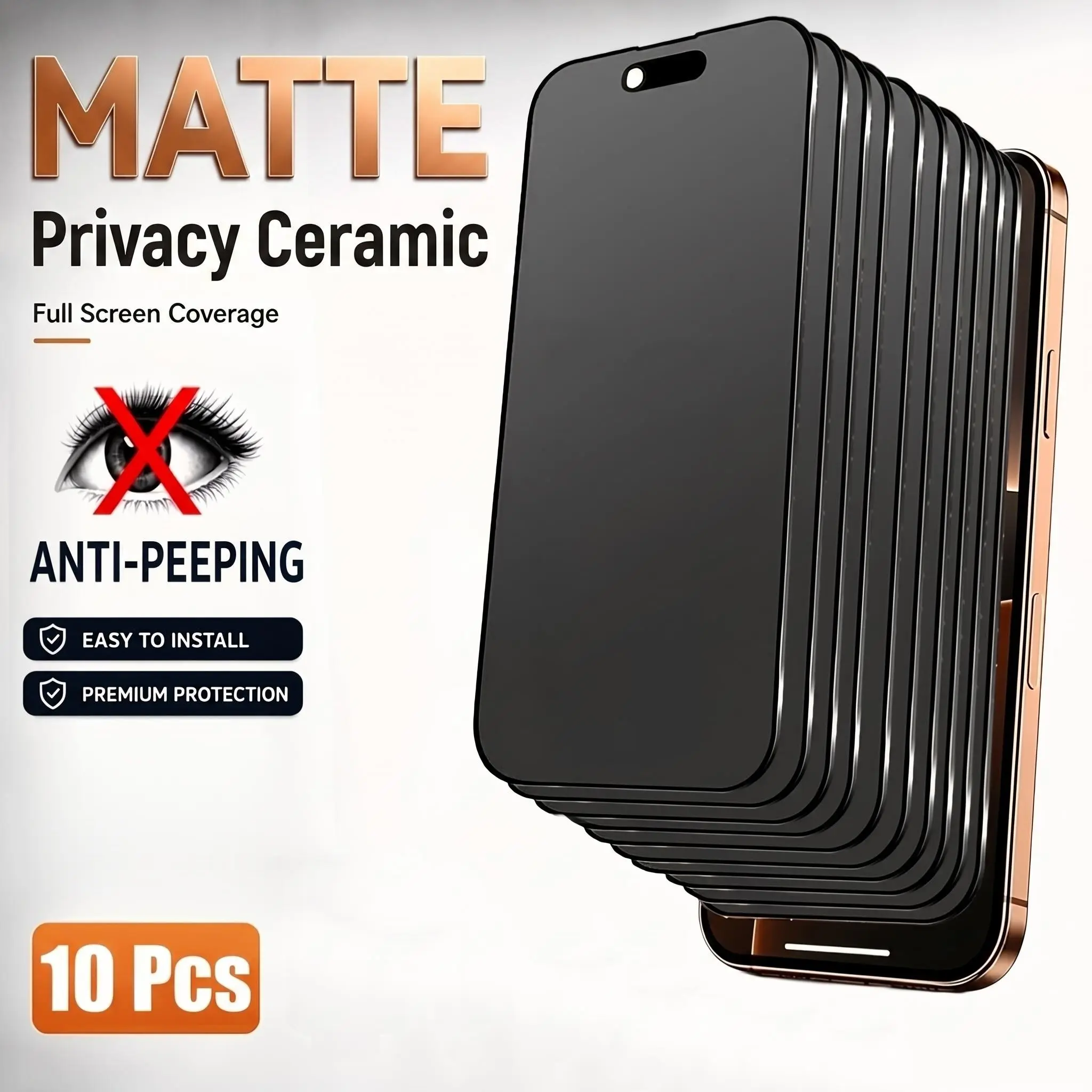 10-Pack Frosted Privacy Ceramic Screen Protector, Compatible with iPhone Models, Scratch-Resistant, Fingerprints Resistant, Easy Installation
