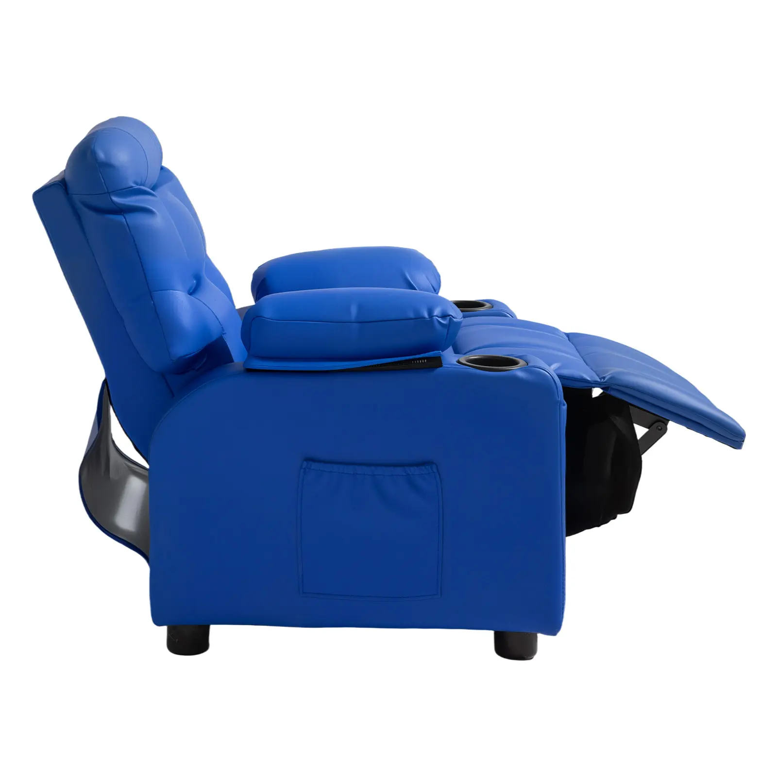 Kids Reclining Chair, Toddler Recliner with 2 Cup Holders and 4 Pockets, 107° to 126° Adjustable Back, Easy-to-Clean PU Leather Recliner Couch with Footrest, for Boys, Girls & Children (Blue)